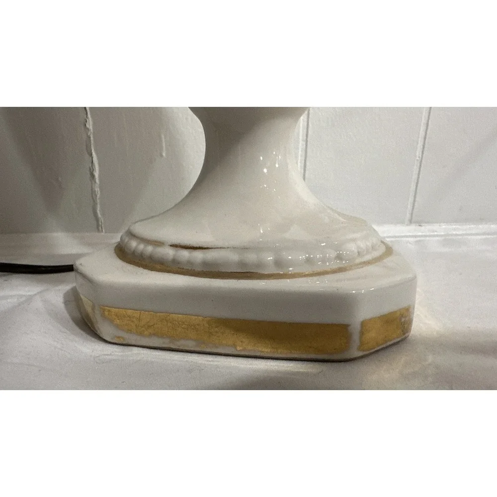 Antique Hand-Painted Porcelain Table Lamp –Floral England Urn Style, Gold Accent